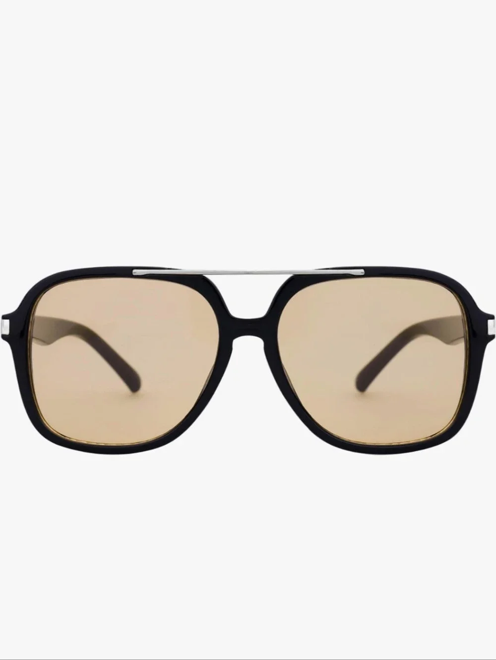 Black Square Aviator Sunglasses with Brown Lenses